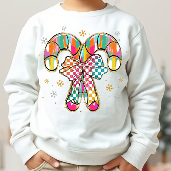 Kids Watercolor Candy Cane Sweatshirt