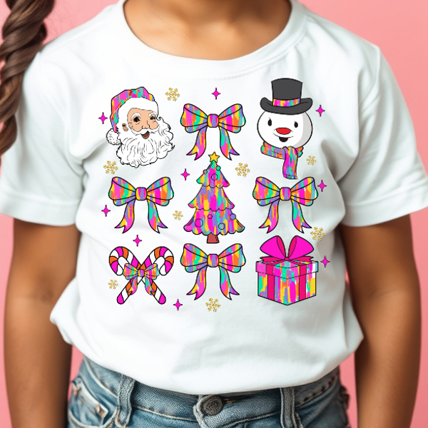 Kid's Watercolor Coquette Christmas Tee