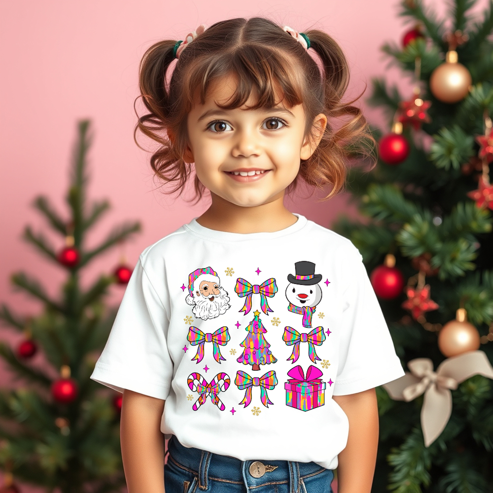 Toddler Watercolor Coquette Christmas Tee