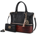 Womens Cognac Black MKF Collection Autumn Tote Bag and Wallet Set