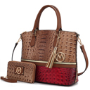 Womens Red Taupe MKF Collection Autumn Tote Bag and Wallet Set