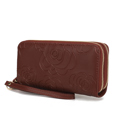 Coffee Floral MKF Collection Ellie Genuine Leather Flower-Embossed Women’s Wristlet Wallet by Mia K 