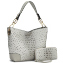 Womens Light Gray Wandy Shoulder Bag and Wallet Set