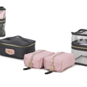 Pink Charcoal Gray MKF Collection Emma Cosmetic Case and Set by Mia K.