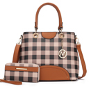 Womens Cognac Brown MKF Collection Gabriella Checkers Handbag with Wallet by Mia K.