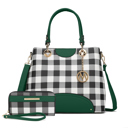 Womens Green MKF Collection Gabriella Checkers Handbag with Wallet by Mia K.