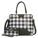 Womens Olive MKF Collection Gabriella Checkers Handbag with Wallet by Mia K.