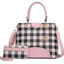 Womens Pink MKF Collection Gabriella Checkers Handbag with Wallet by Mia K.