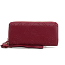 Burgundy Floral MKF Collection Ellie Genuine Leather Flower-Embossed Women’s Wristlet Wallet by Mia K 