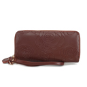 Coffee Floral MKF Collection Ellie Genuine Leather Flower-Embossed Women’s Wristlet Wallet by Mia K 