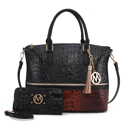 Womens Cognac Black MKF Collection Autumn Tote Bag and Wallet Set