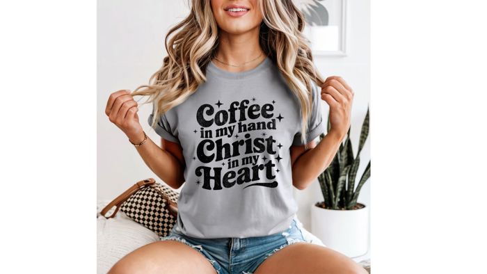 Coffee in my hand Comfort Colors Christian Graphic T-Shirt, Christian T-Shirt for Women, Religious Gift, Short Sleeve Top