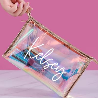 Personalized Holographic Makeup Bag – Clear Bag, Gift for Her, Bridesmaid, Personalized Cosmetic Bag
