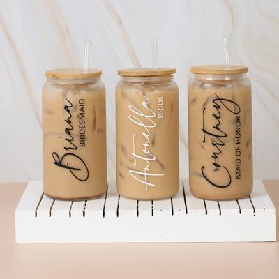 Personalized Iced Coffee Cup,  Personalized Tumbler Glass, Bridesmaid Proposal, Iced Coffee Cup, Maid Of Honor Gift, Name and Title