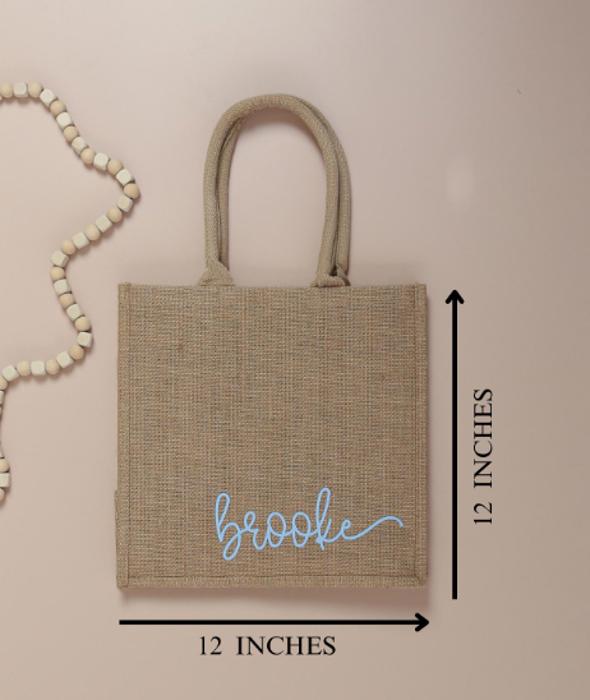 Personalized Jute Tote Bag, Bridesmaid Gift, Bridal Party Bag, Gift for Her, Everyday Tote