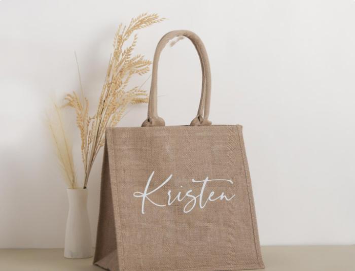 Personalized Jute Tote Bag, Bridesmaid Gift, Bridal Party Bag, Gift for Her, Everyday Tote