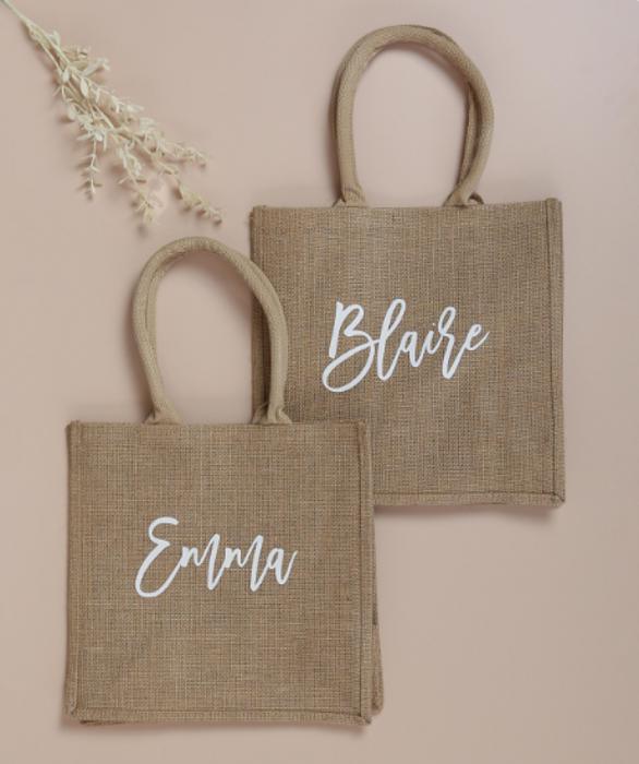 Personalized Jute Tote Bag, Bridesmaid Gift, Bridal Party Bag, Gift for Her, Everyday Tote