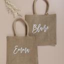  Personalized Jute Tote Bag, Bridesmaid Gift, Bridal Party Bag, Gift for Her, Everyday Tote