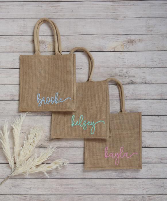 Personalized Jute Tote Bag, Bridesmaid Gift, Bridal Party Bag, Gift for Her, Everyday Tote