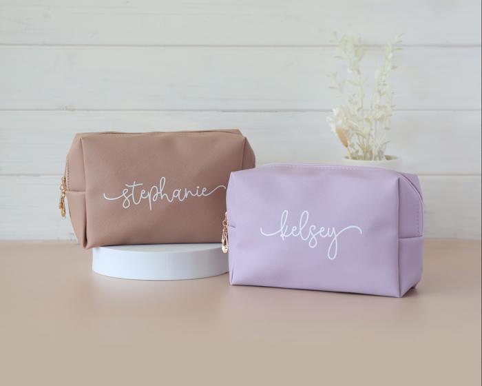 Personalized Makeup Bag | Custom Vegan Leather Cosmetic Bag for Bridesmaid Gifts