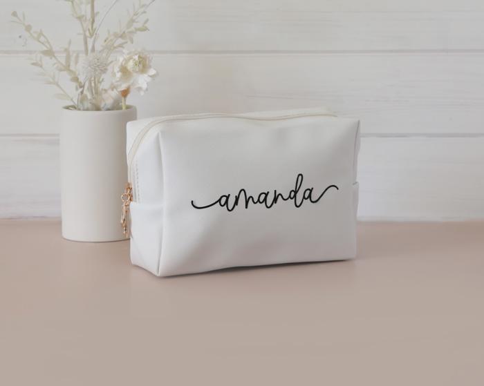 Personalized Makeup Bag | Custom Vegan Leather Cosmetic Bag for Bridesmaid Gifts