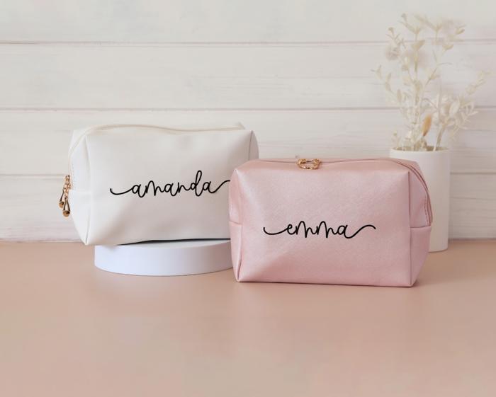 Personalized Makeup Bag | Custom Vegan Leather Cosmetic Bag for Bridesmaid Gifts