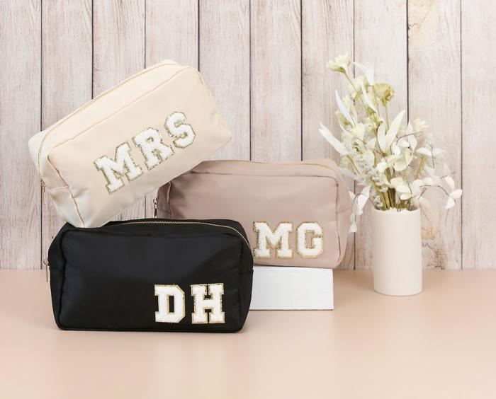 Makeup Cosmetic Bag, Chenille Letters, Travel Bag, Toiletry Bag