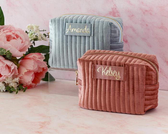 Custom Personalized Small Velvet Cosmetic Bag, Travel Bag, Toiletry Bag, Small Velvet Makeup Bag, Elegant & Stylish