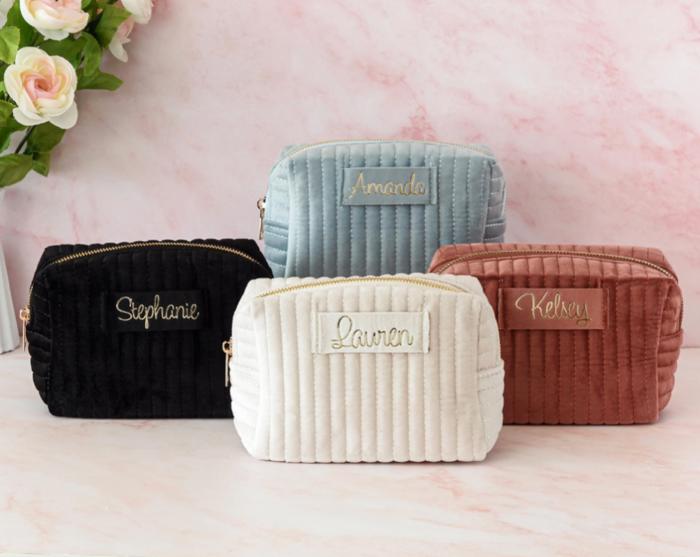 Custom Personalized Small Velvet Cosmetic Bag, Travel Bag, Toiletry Bag, Small Velvet Makeup Bag, Elegant & Stylish