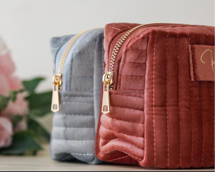 Custom Personalized Small Velvet Cosmetic Bag, Travel Bag, Toiletry Bag, Small Velvet Makeup Bag, Elegant & Stylish