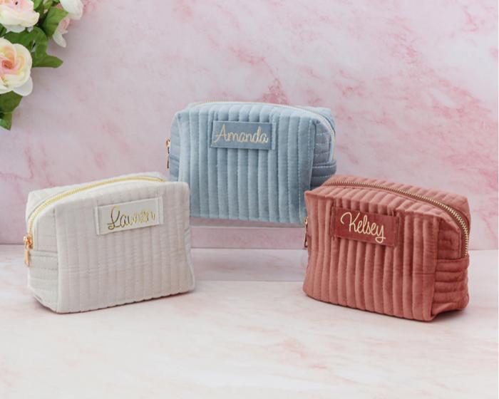 Custom Personalized Small Velvet Cosmetic Bag, Travel Bag, Toiletry Bag, Small Velvet Makeup Bag, Elegant & Stylish