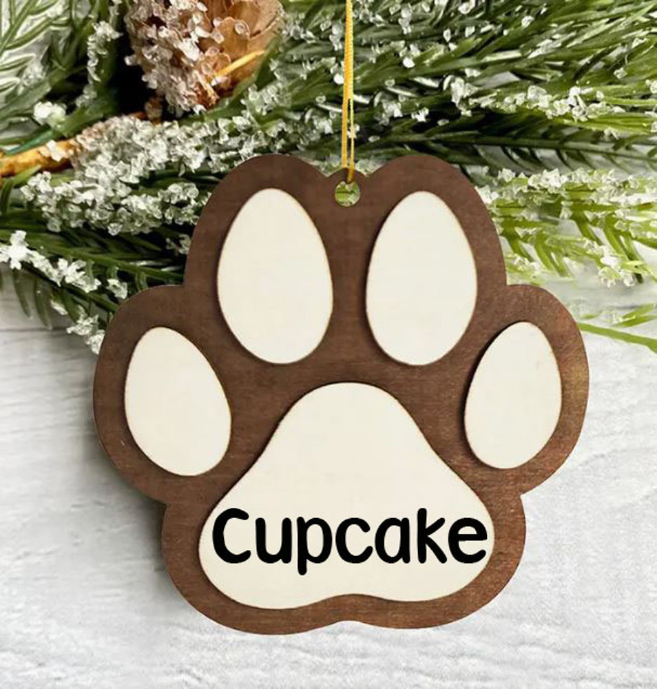 Personalized Paw Print Christmas Wood Ornament