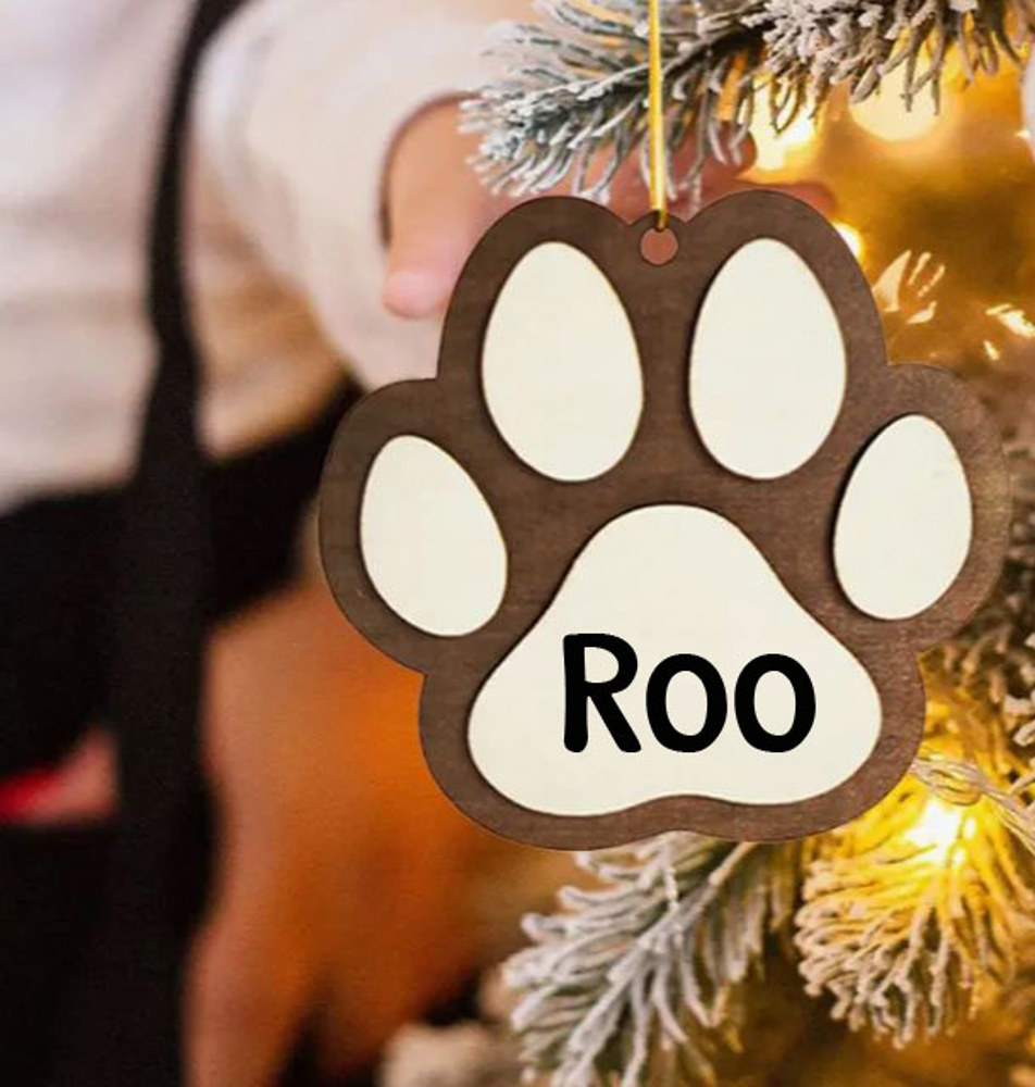 Personalized Paw Print Christmas Wood Ornament