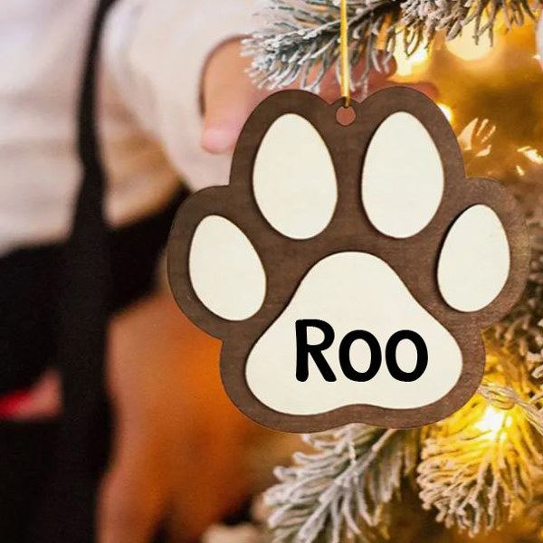 Personalized Paw Print Christmas Wood Ornament