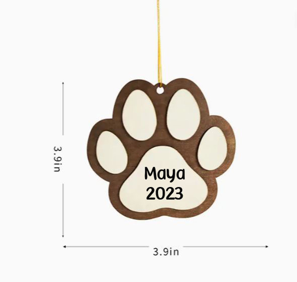 Personalized Paw Print Christmas Wood Ornament