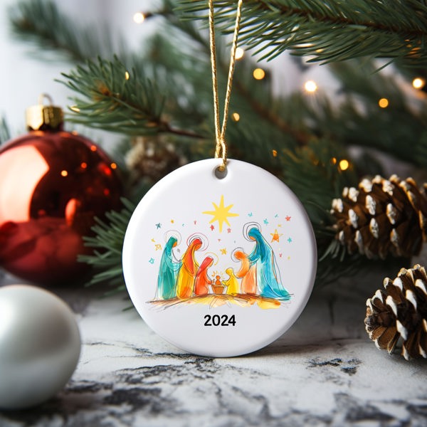 Personalized Nativity Ceramic Christmas Ornament