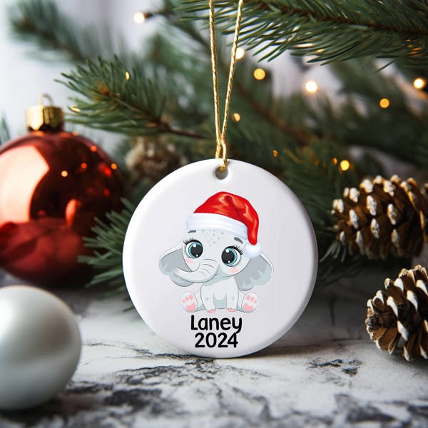 Personalized 2024 Christmas Elephant Ceramic Christmas Ornament