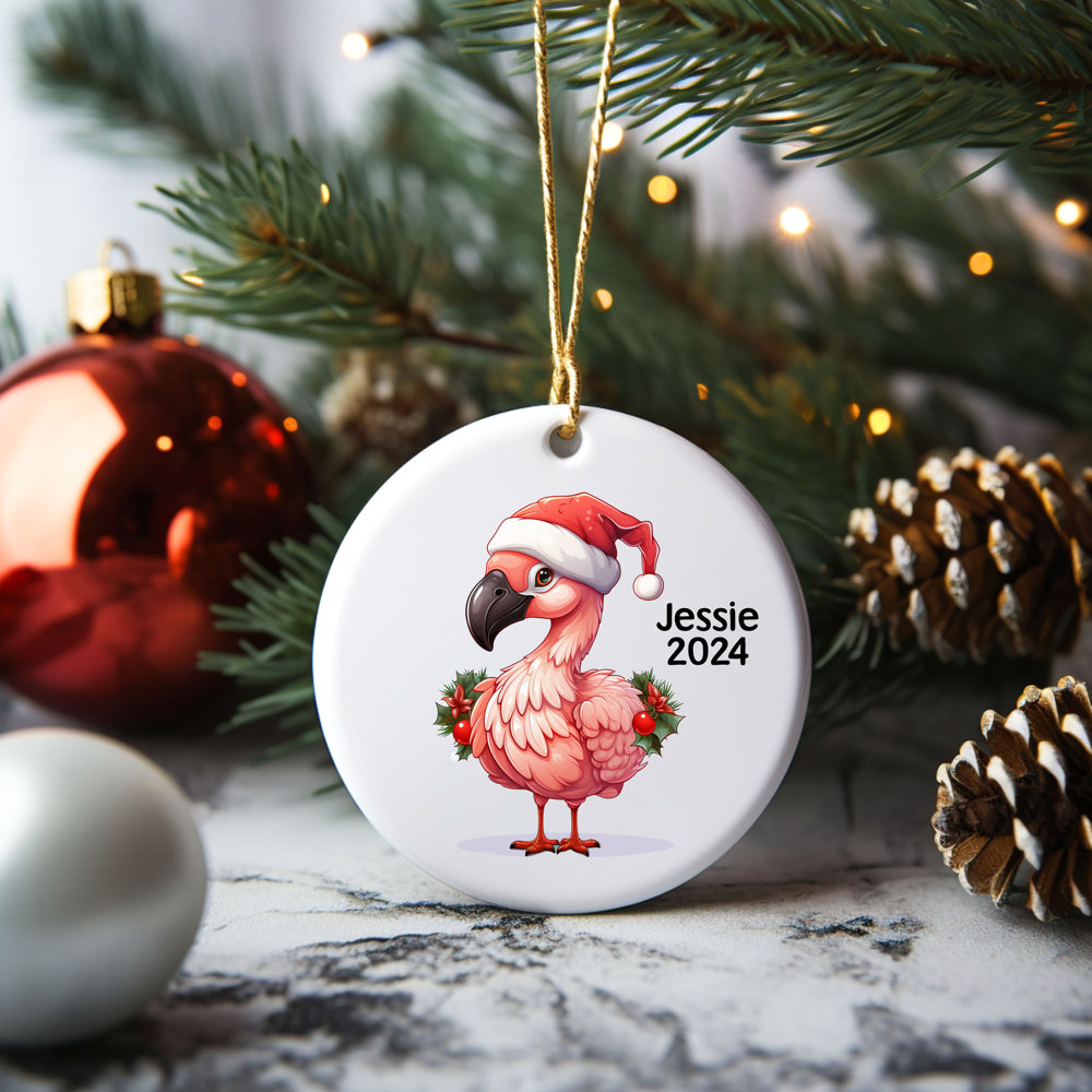 Personalized 2024 Flamingo Ceramic Christmas  Ornament