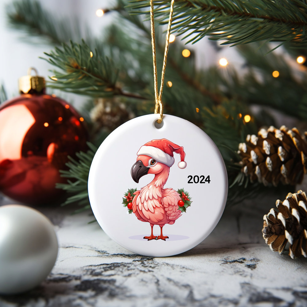 Personalized 2024 Flamingo Ceramic Christmas  Ornament