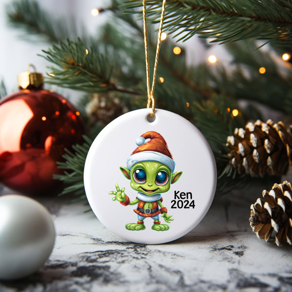 Personalized 2024 Alien Ceramic Christmas Ornament