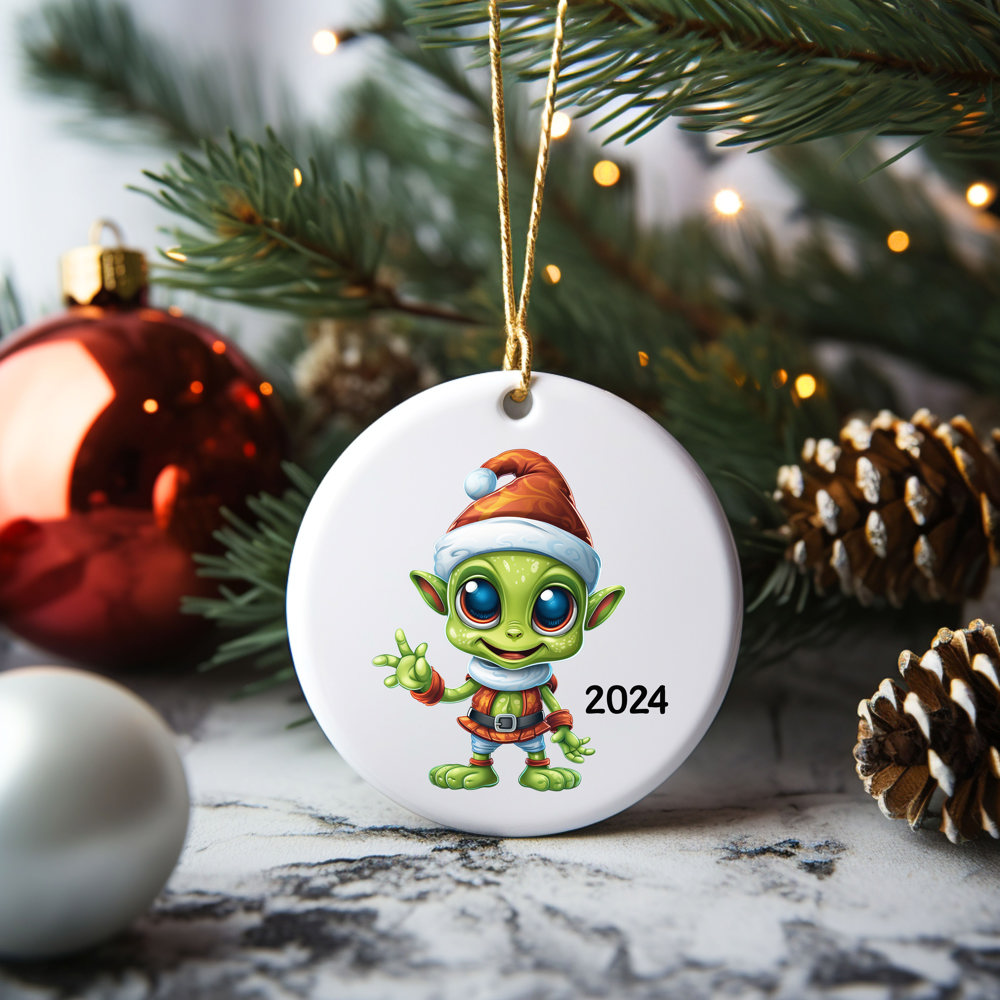 Personalized 2024 Alien Ceramic Christmas Ornament