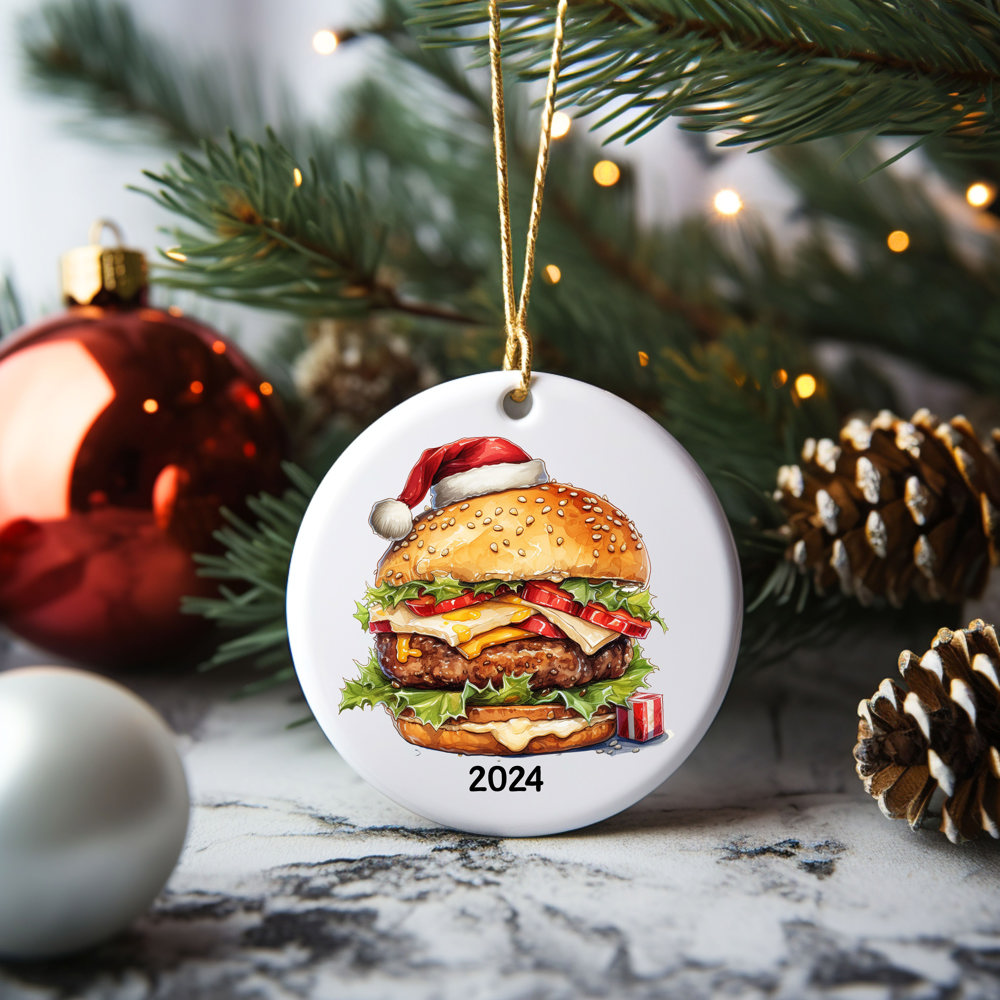 2024 Cheeseburger Ceramic Christmas Ornament