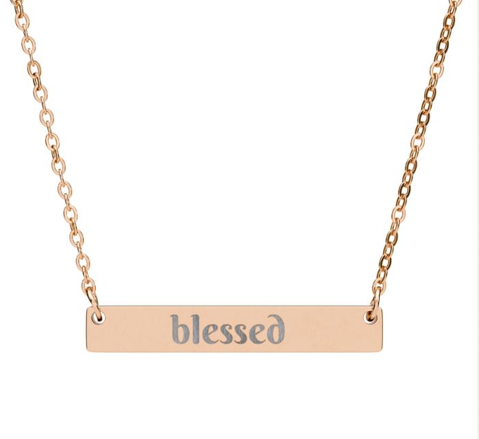 Engraved Bar Necklace, Gold, Rose gold or silver tone