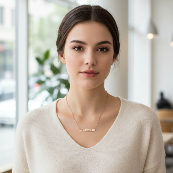 Engraved Bar Necklace, Gold, Rose gold or silver tone