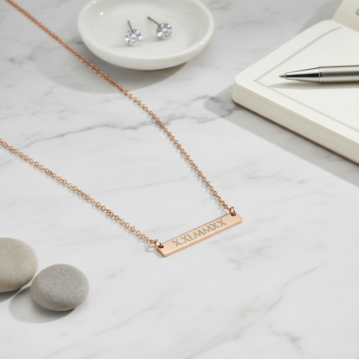 Engraved Bar Necklace, Gold, Rose gold or silver tone