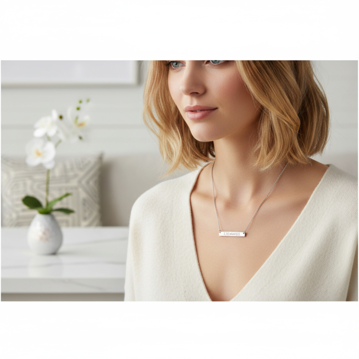 Engraved Bar Necklace, Gold, Rose gold or silver tone