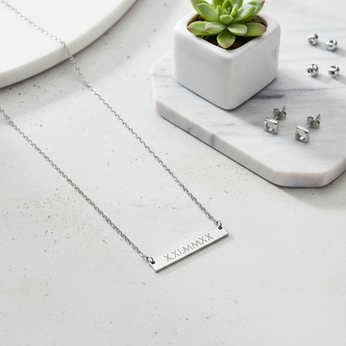 Engraved Bar Necklace, Gold, Rose gold or silver tone