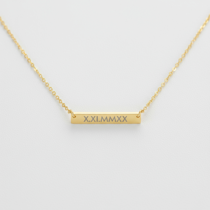 Engraved Bar Necklace, Gold, Rose gold or silver tone