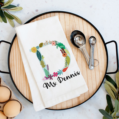 Floral Monogram Custom Tea Towel