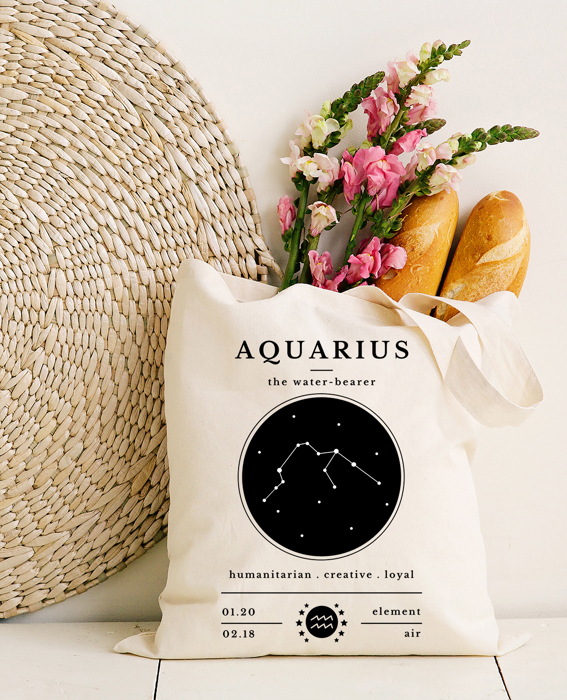 Aquarius Zodiac Sign Organic Tote